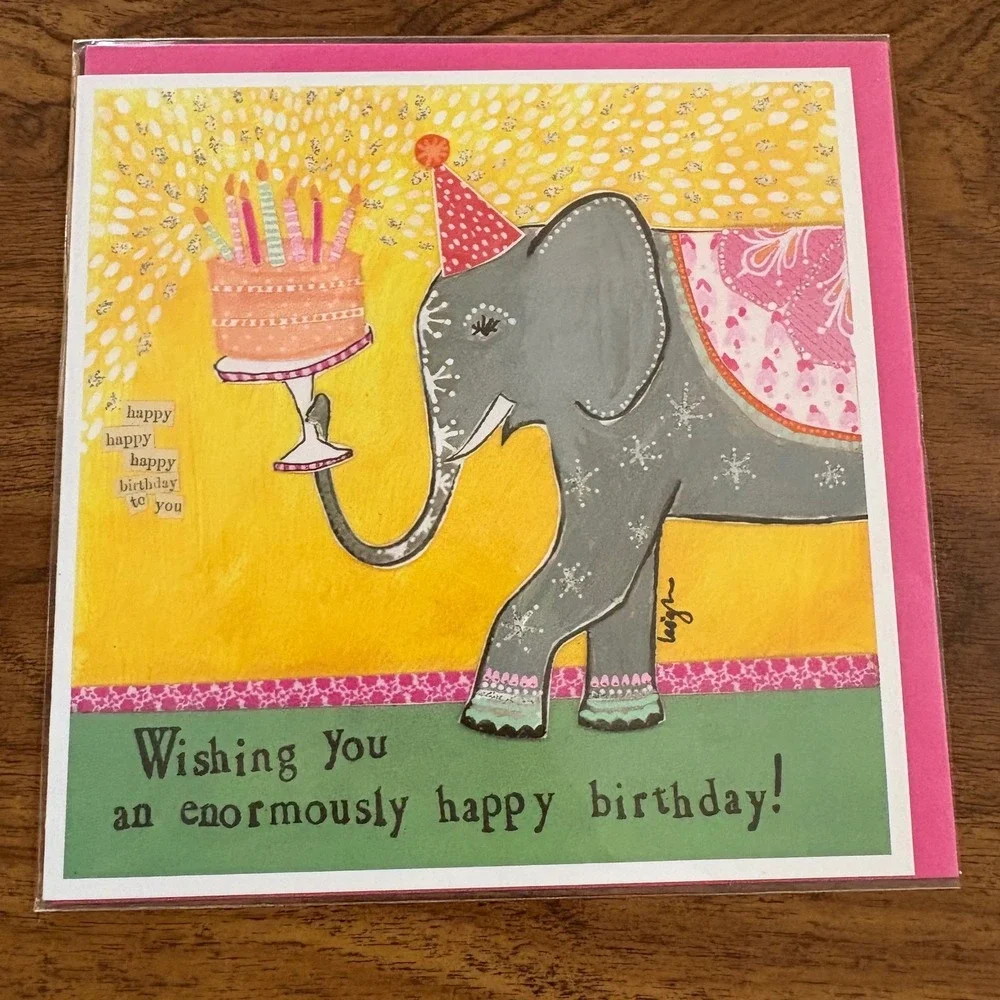 2 Curly Girl Design Happy Birthday Cards New Cute Animal Elephant Peacock Blank‎